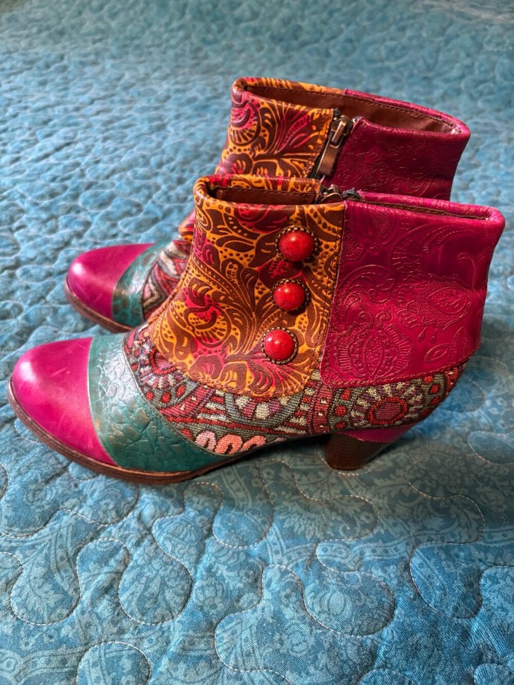 Socofy Retro Bohemian Leather Side Zip Ankle Boots Women's Size 9US/40EU